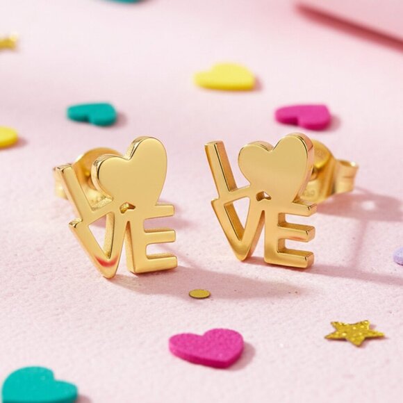 LOVE Stud Earrings – 18K Gold Plated Stainless Steel | Gift-Ready Elegance 💕 - Picture 5 of 8